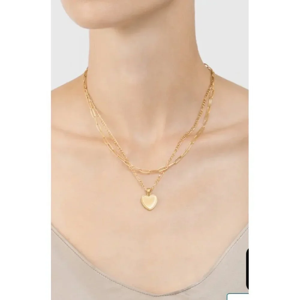 Adornia Layered Heart Pendant Necklace in Goldtone